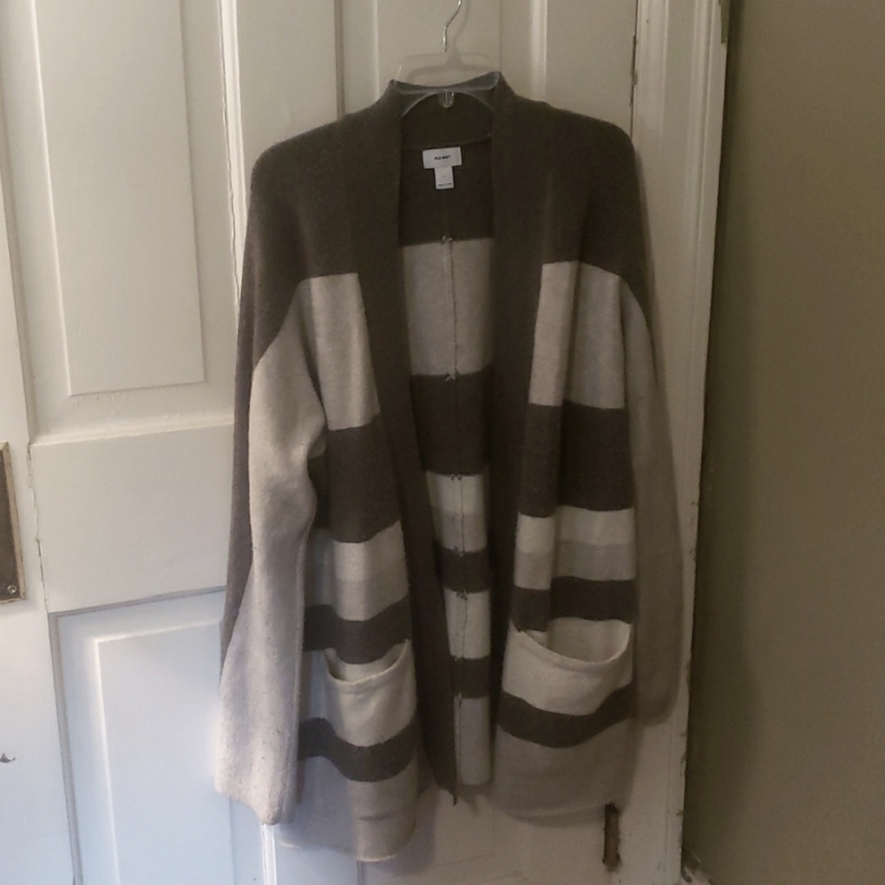 Brown Creme Netural Striped Long Cardigan